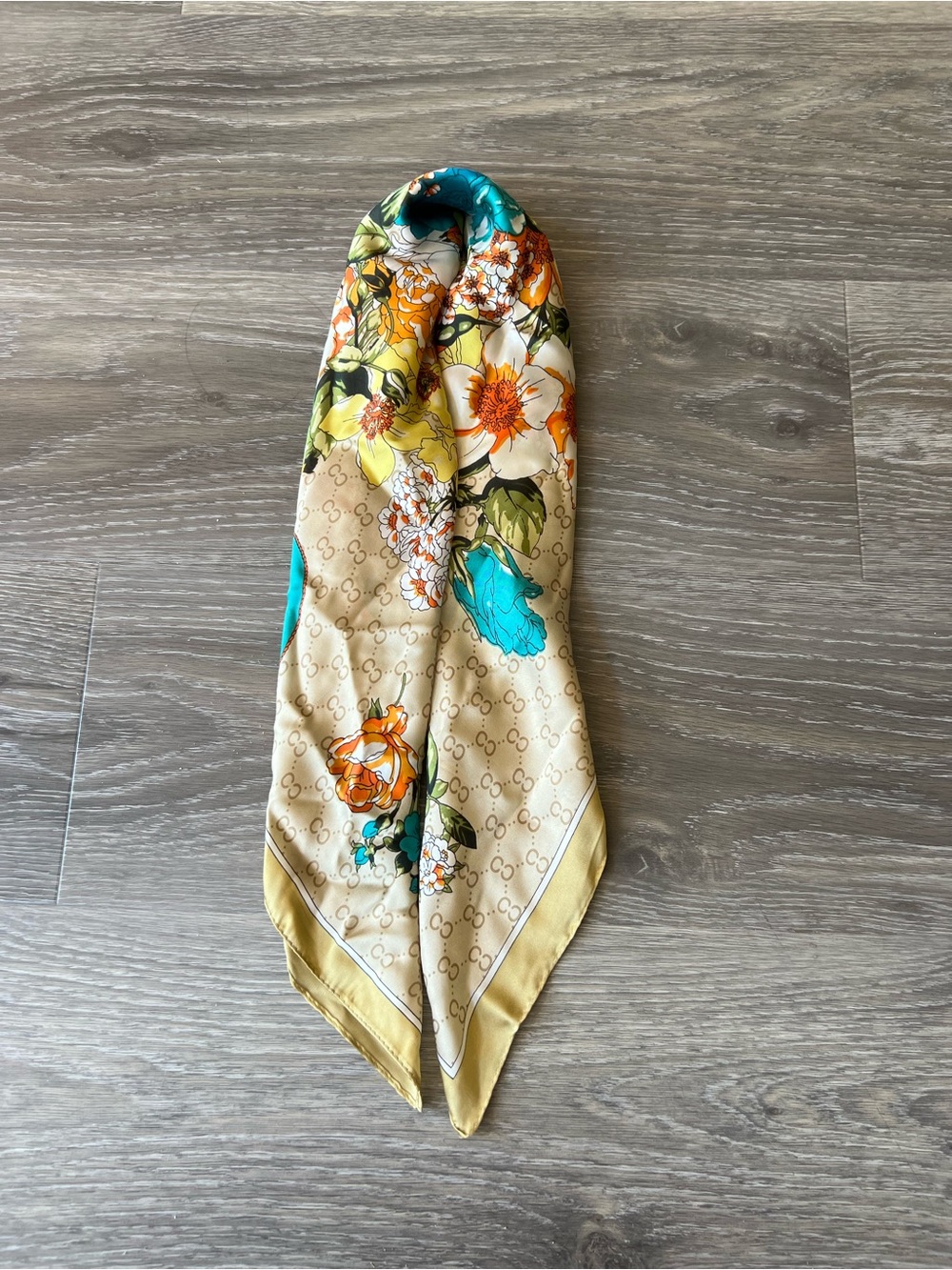 Women Silky and soft 
Floral Scarf - Yellow, Teal & Orange